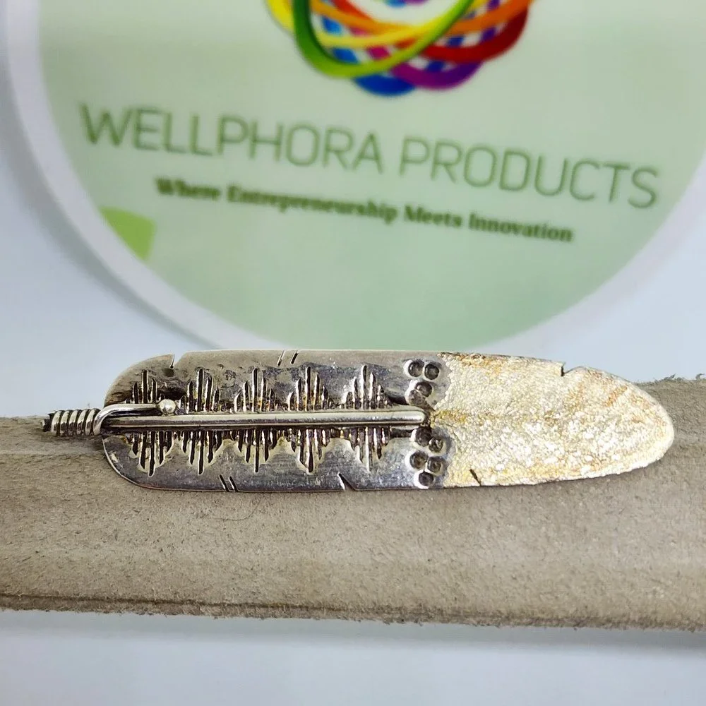 Navajo Sterling Silver High Detail Feather Brooch Pin by Herbert Cayatineto